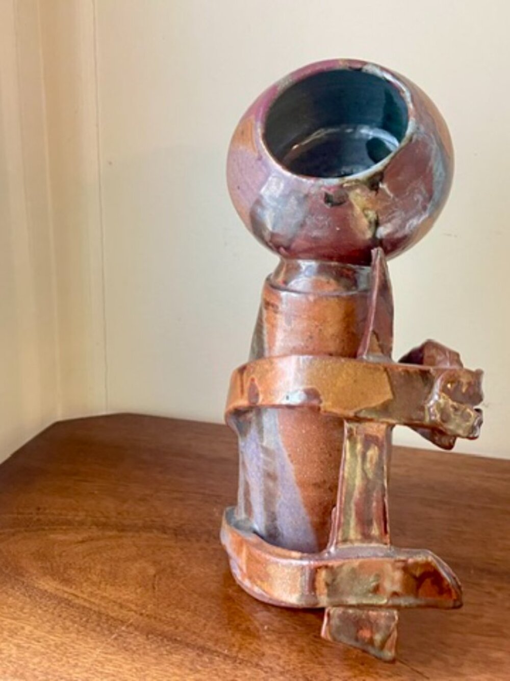 Ceramic Art Studio Sculpture of Figure Brown & Pink